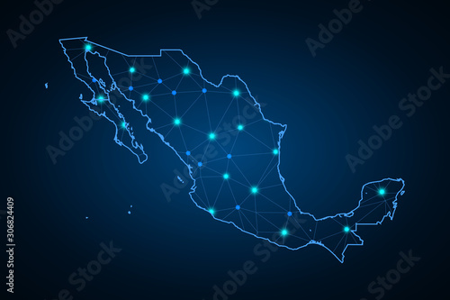 Map of Mexico. Wire frame 3D mesh polygonal network line, design sphere, dot and structure. communications map of Mexico. Vector Illustration EPS10. - Vector
