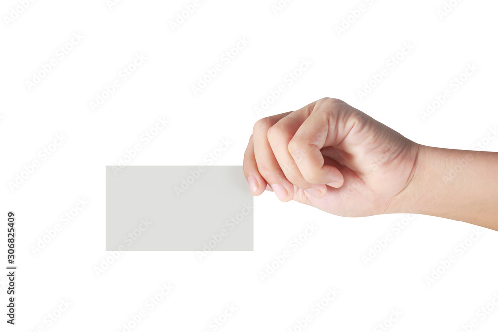 Hand holding virtual card with your. Isolated Hand holding virtual card with your. Isolated