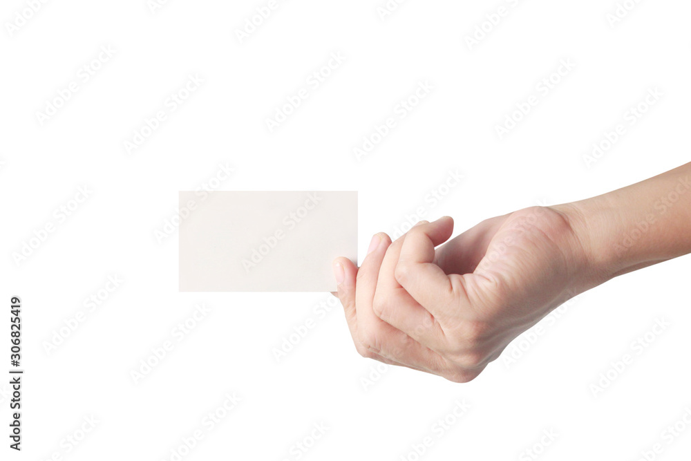 Fototapeta premium Hand holding virtual card with your. Isolated