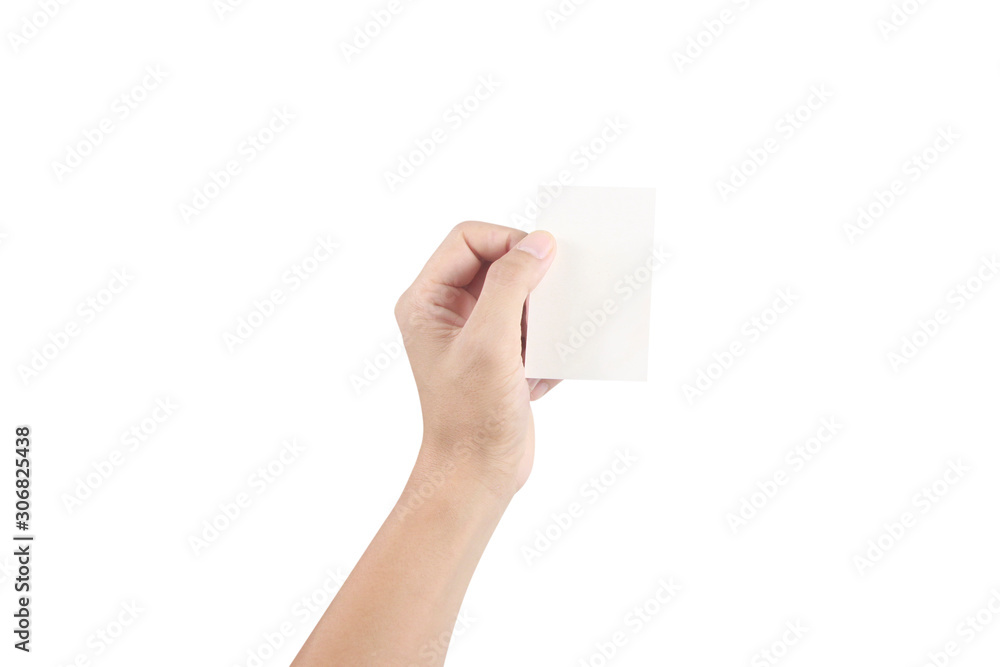 Hand holding virtual card with your. Isolated Hand holding virtual card with your. Isolated