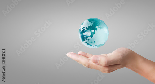 Globe  earth in human hand  . Earth image provided by Nasa
