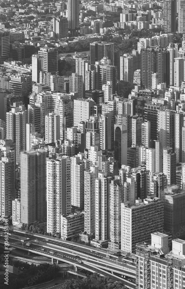 Aerial view of downtown of Hong Kong city