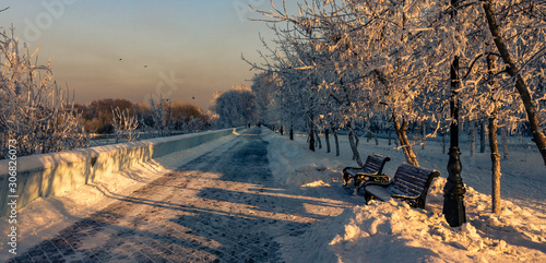 Winter on the embankment of Ulba
