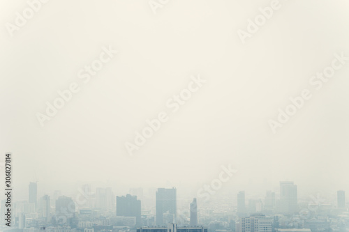 Photography The big city in the fog and the gloomy morning sky
