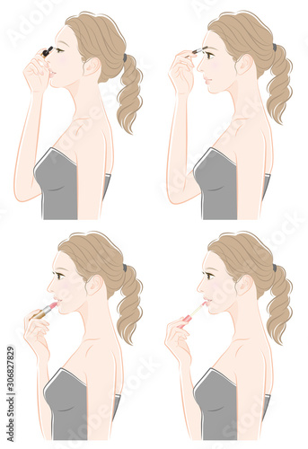 メイクをしている女性のイラスト