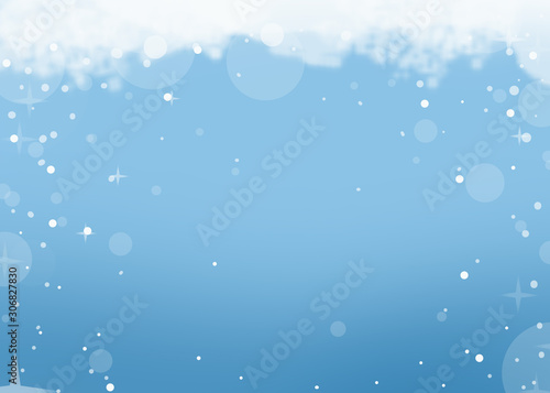 blue winter sky background with snow