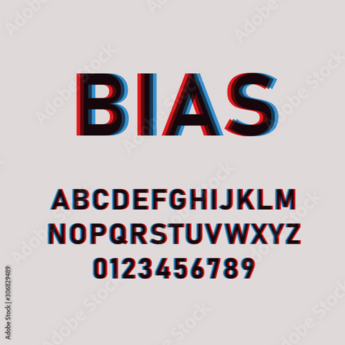 Bias font. Font Offset. Font glitch isolated on a light background. Modern style. 