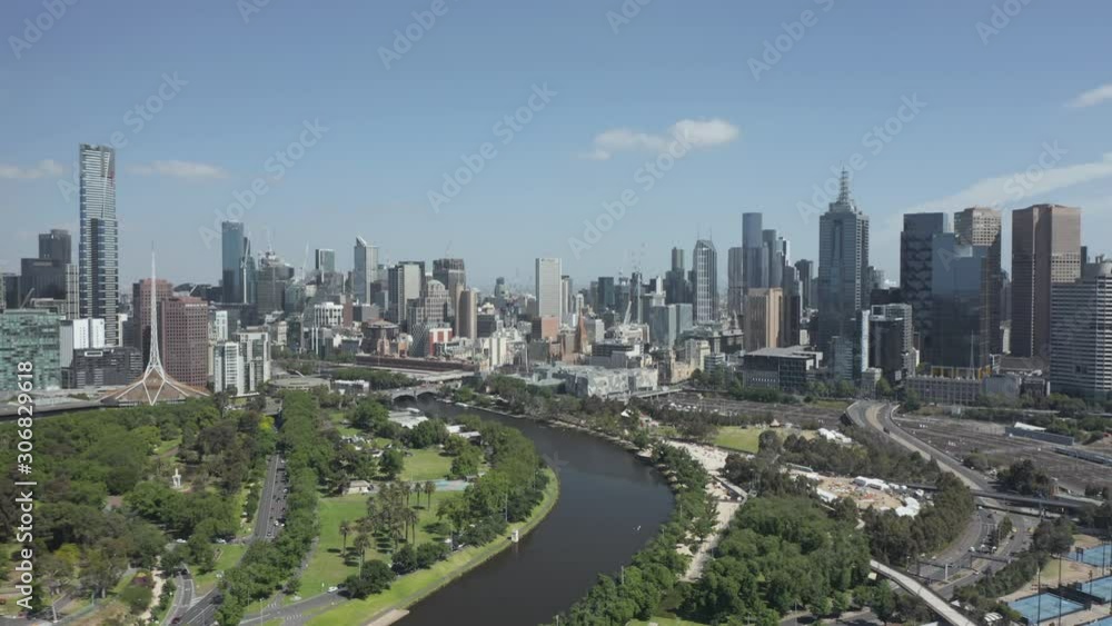 An aerial shot of Melbourne City, along the Yarra River past Alexandra gardens, Australia An aerial shot of Melbourne City, along the Yarra River past Alexandra gardens, Australia