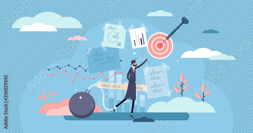 Stuck vector illustration. Business stagnation in flat tiny persons concept
