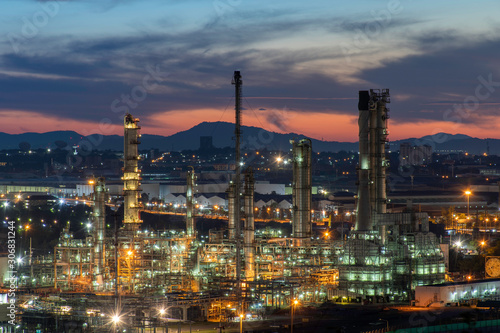 oil refinery at night