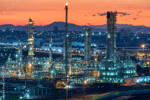 oil refinery at night
