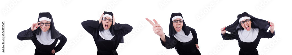 Funny nun isolated on the white Funny nun isolated on the white
