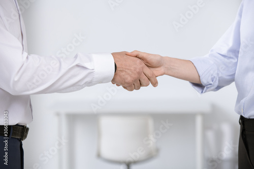 Hands of business partners greeting each other by meeting or after negotiation © pressmaster