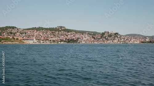 UNESCO Heritage City Sibenik, Croatia from the sea, panoramic view of old towm in Dalmatia, travel and tourism concept photo