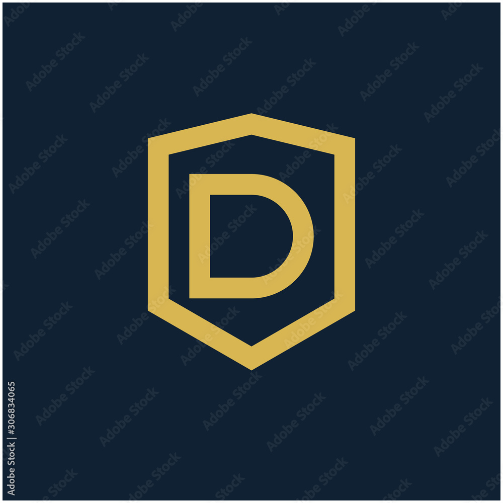 initial Letter D with Shield frame line art element. Shield Line geometry for Security logo. Logo Icon Template for Web and Business Card, Letter Logo Template on Black Background. - vector initial Letter D with Shield frame line art element. Shield Line geometry for Security logo. Logo Icon Template for Web and Business Card, Letter Logo Template on Black Background. - vector