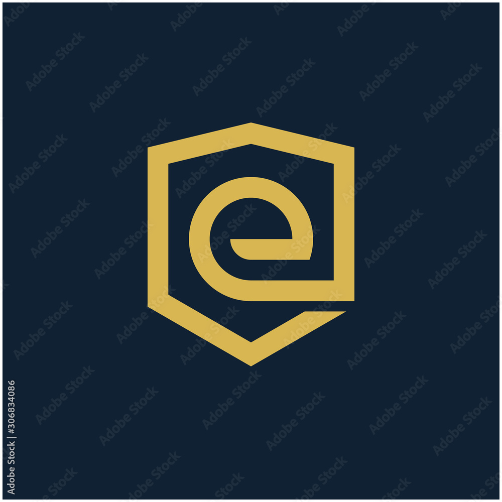 initial Letter E with Shield frame line art element. Shield Line geometry for Security logo. Logo Icon Template for Web and Business Card, Letter Logo Template on Black Background. - vector initial Letter E with Shield frame line art element. Shield Line geometry for Security logo. Logo Icon Template for Web and Business Card, Letter Logo Template on Black Background. - vector