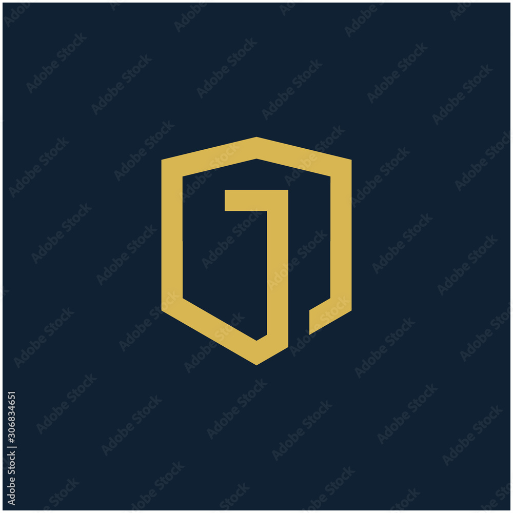 initial Letter J with Shield frame line art element. Shield Line geometry for Security logo. Logo Icon Template for Web and Business Card, Letter Logo Template on Black Background. - vector initial Letter J with Shield frame line art element. Shield Line geometry for Security logo. Logo Icon Template for Web and Business Card, Letter Logo Template on Black Background. - vector