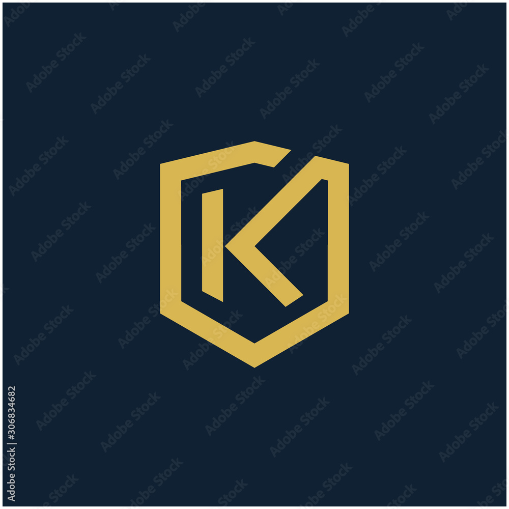 initial Letter K with Shield frame line art element. Shield Line geometry for Security logo. Logo Icon Template for Web and Business Card, Letter Logo Template on Black Background. - vector initial Letter K with Shield frame line art element. Shield Line geometry for Security logo. Logo Icon Template for Web and Business Card, Letter Logo Template on Black Background. - vector