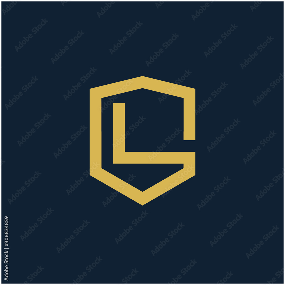 initial Letter L with Shield frame line art element. Shield Line geometry for Security logo. Logo Icon Template for Web and Business Card, Letter Logo Template on Black Background. - vector initial Letter L with Shield frame line art element. Shield Line geometry for Security logo. Logo Icon Template for Web and Business Card, Letter Logo Template on Black Background. - vector