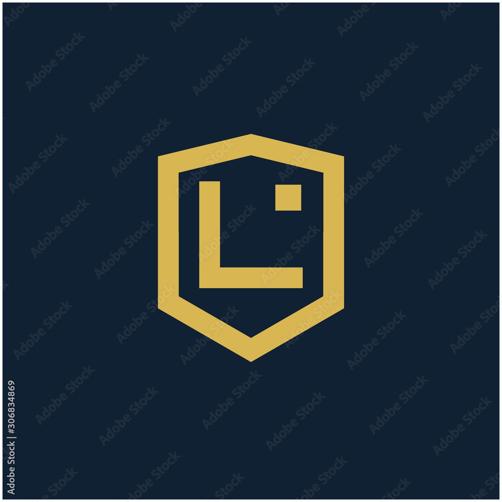 initial Letter L with Shield frame line art element. Shield Line geometry for Security logo. Logo Icon Template for Web and Business Card, Letter Logo Template on Black Background. - vector initial Letter L with Shield frame line art element. Shield Line geometry for Security logo. Logo Icon Template for Web and Business Card, Letter Logo Template on Black Background. - vector