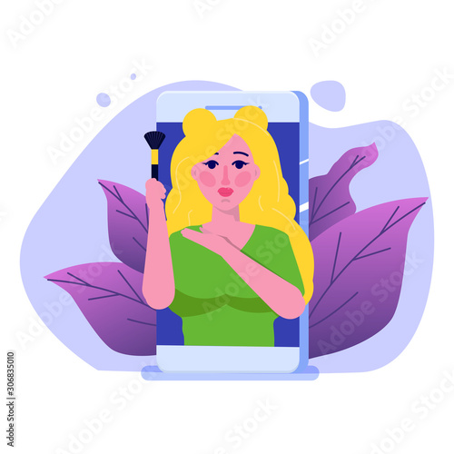 Video blogger, Video tutorials, web vlog,  blog online concept. People On Internet Video.  Tuber character. Vector illustration.