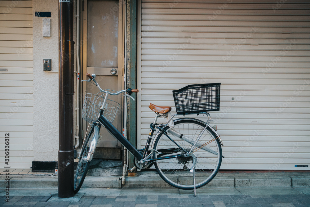 Bicycle parked on the sidewalk, Japan classic bicycle parking