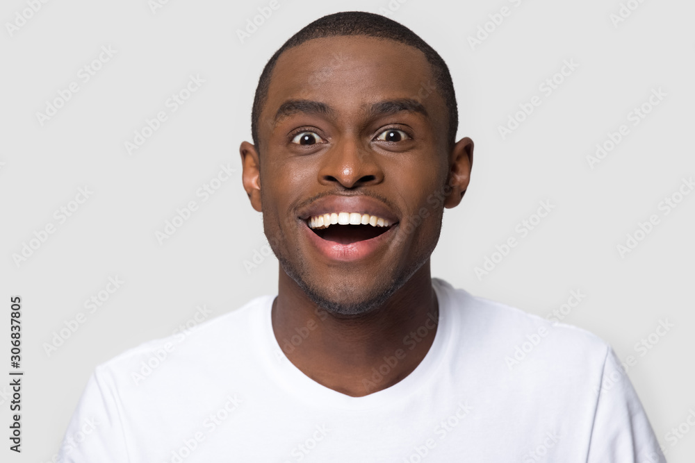 Head shot portrait of happy excited African American man Head shot portrait of happy excited African American man