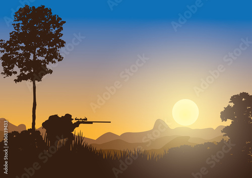 Military vector illustration, Army background, soldiers silhouettes. 
