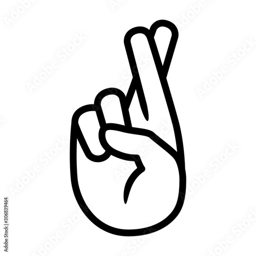 Fototapeta Cross your fingers or fingers crossed hand gesture line art vector icon for apps