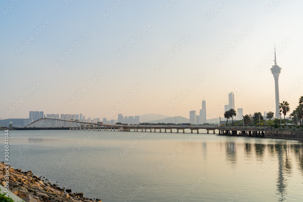 Afternoon view of the famous old Macau Taipa Bridge