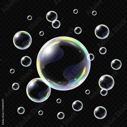 Realistic soap bubbles isolated