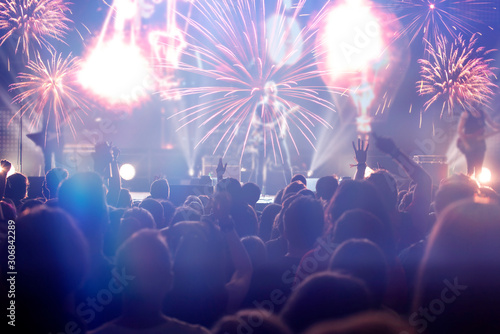 Fireworks and crowd celebrating the New Year