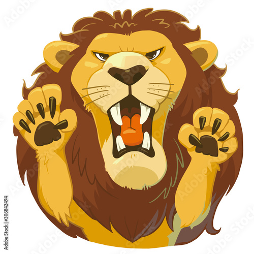 吠えているリアルなライオンのイラスト　正面