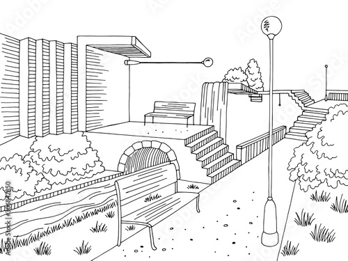 Park graphic black white landscape sketch illustration vector