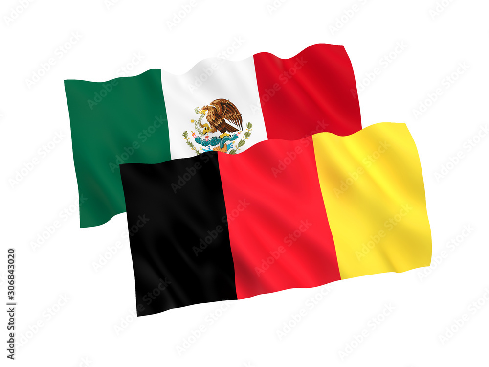 Flags of Belgium and Mexico on a white background