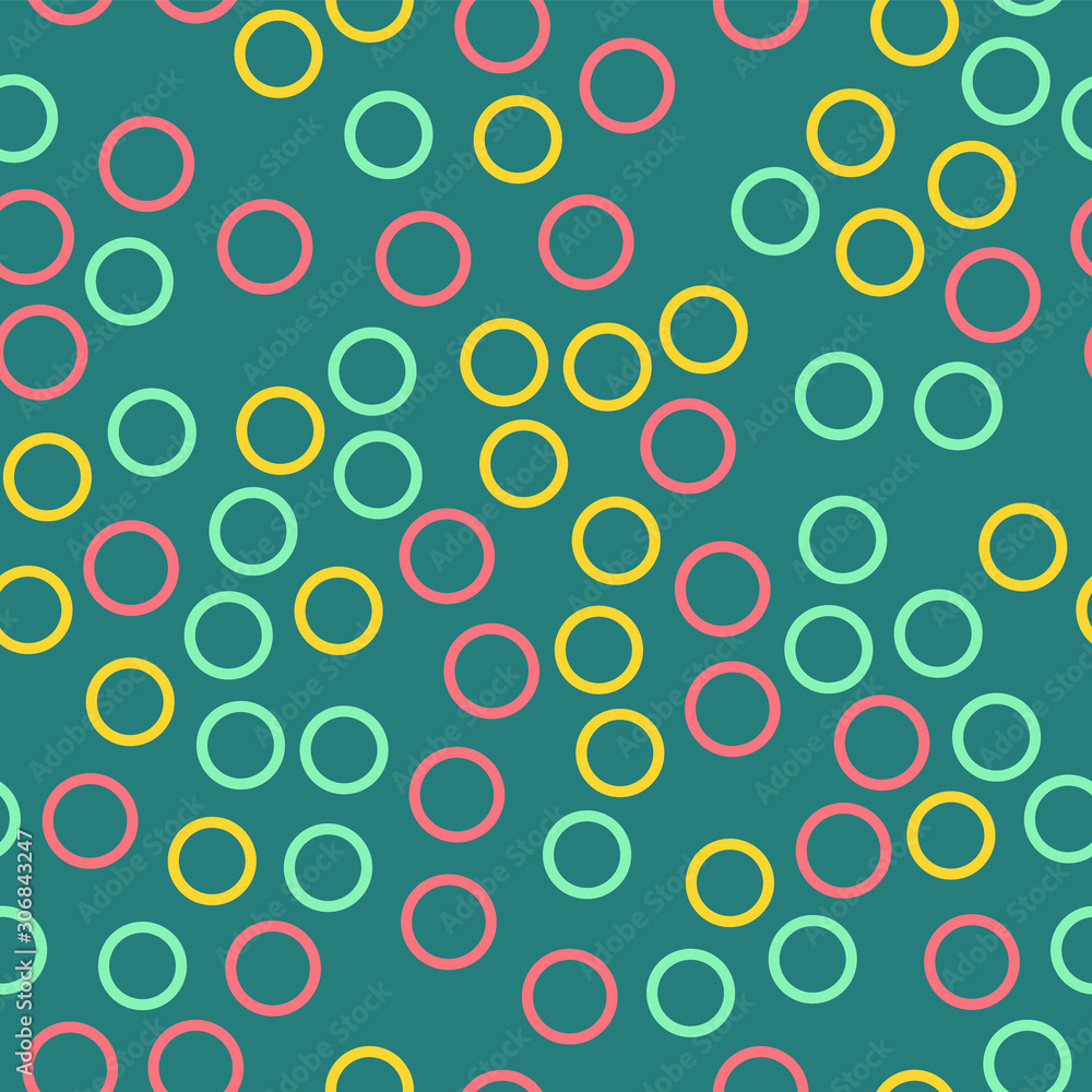 Colorful circles seamless pattern. Geometric background in trendy colors: pale pink, navy blue, mint, coral. Different textures of circles. Design for prints, posters, fabrics, paper, packaging