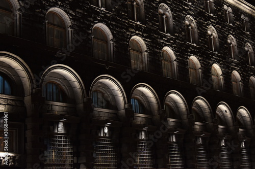 Illuminated building in St. Petersburg in the evening