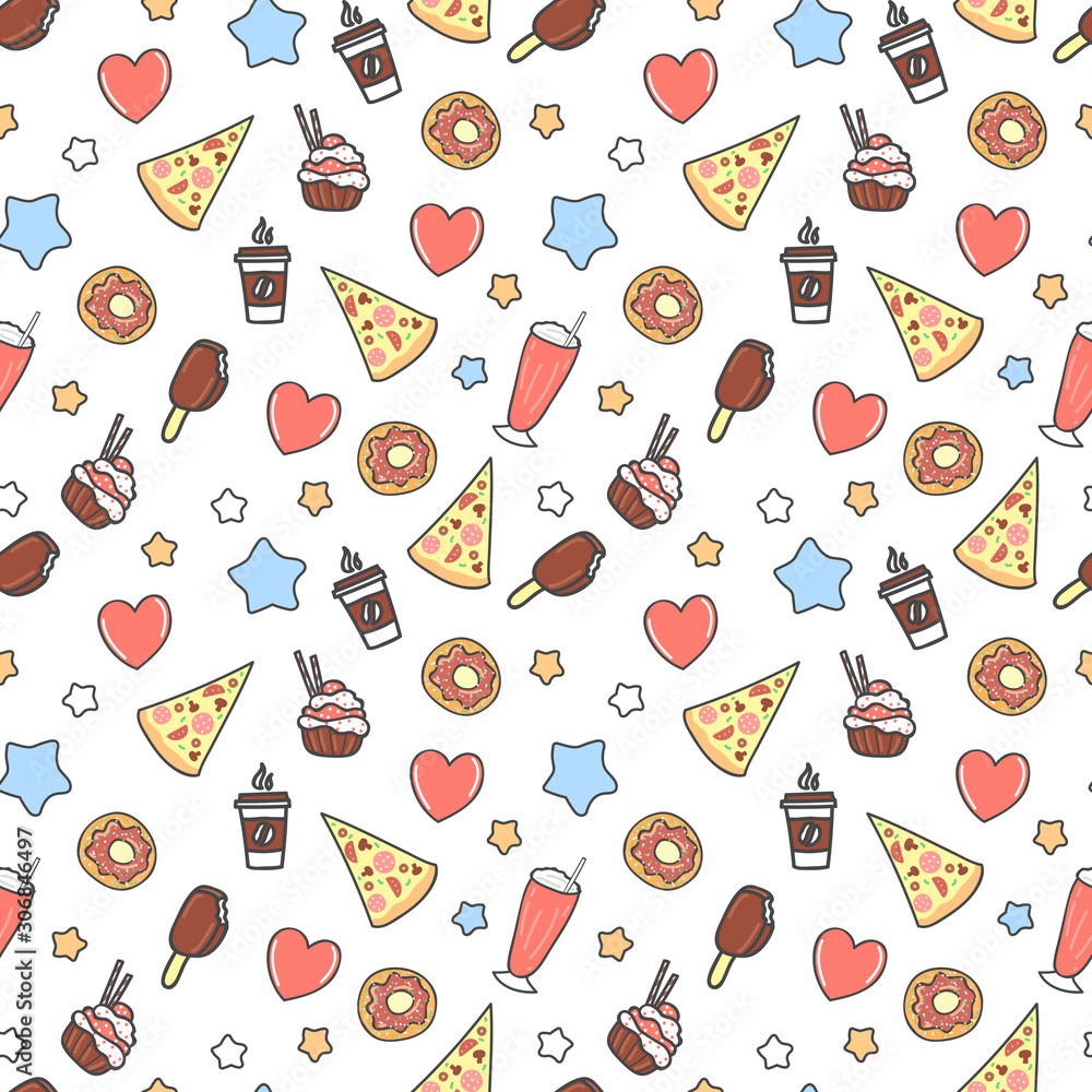 Cartoon vector doodles hand drawn food seamless pattern. Cartoon vector doodles hand drawn food seamless pattern.