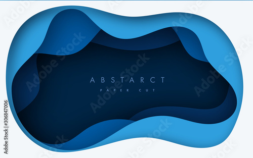 Vector background with deep blue color paper cut shapes. 3D abstract paper art style, design layout for business presentations, flyers, posters, prints, decoration, cards, brochure cover