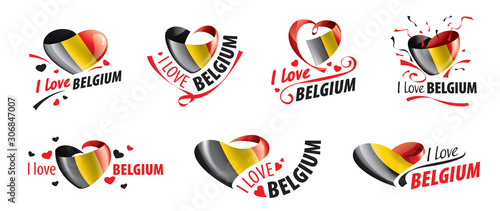 The national flag of the Belgium and the inscription I love Belgium. Vector illustration