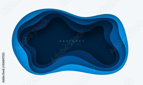Vector background with deep blue color paper cut shapes. 3D abstract paper art style, design layout for business presentations, flyers, posters, prints, decoration, cards, brochure cover