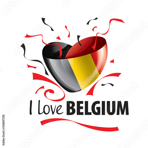 The national flag of the Belgium and the inscription I love Belgium. Vector illustration