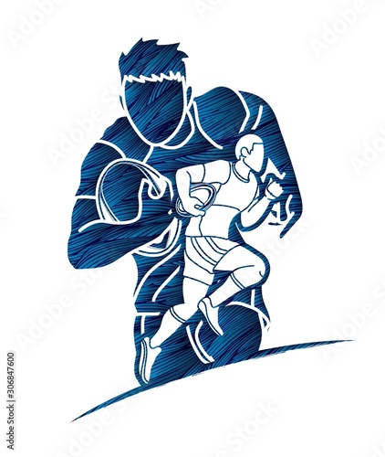 Rugby players action cartoon sport graphic vector