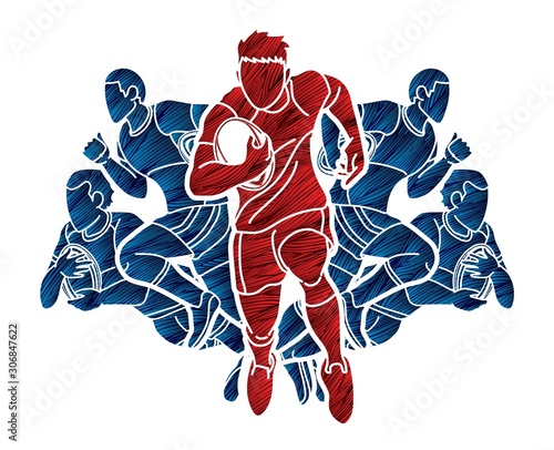 Fotografie, Obraz Rugby players action cartoon sport graphic vector