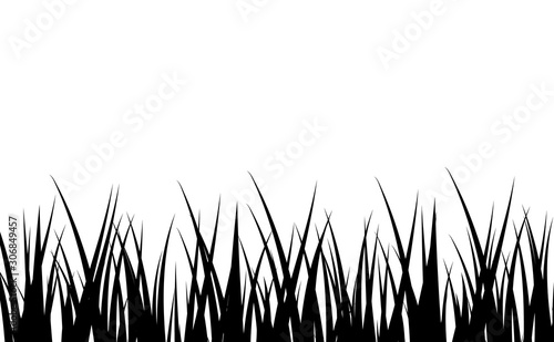 Set of Black Grass Silhouettes Isolated on White Background. Fresh herb: natural, organic, bio, eco label and shape. Vector illustration.