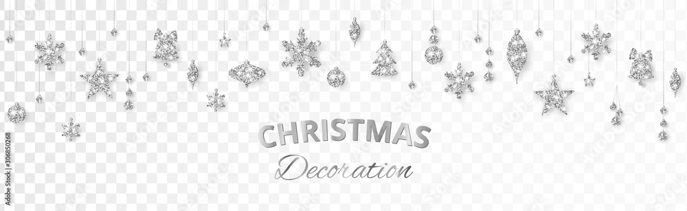 Naklejka premium Vector Christmas decoration. Silver ornaments on white background.
