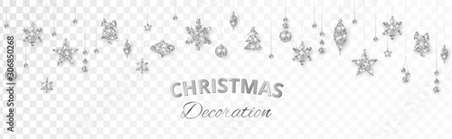 Vector Christmas decoration. Silver ornaments on white background.