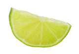 Slice of cut green lime isolated on a white background.