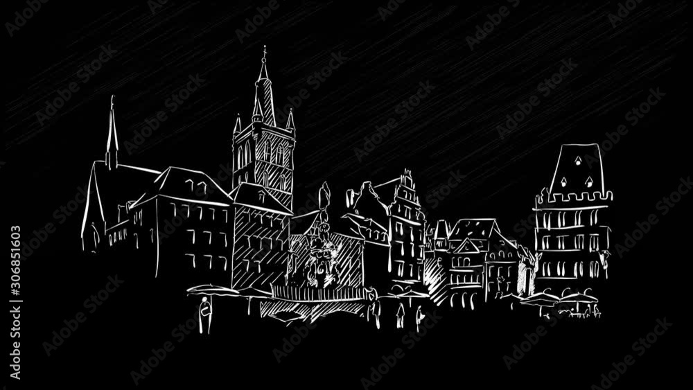Trier Market Square chalk drawing on blackboard Trier Market Square chalk drawing on blackboard