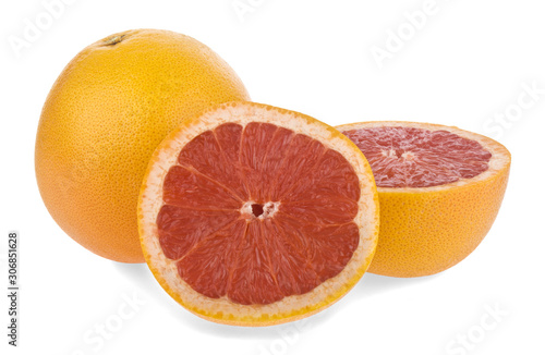 Sliced orange grapefruit Isolated on a white background.